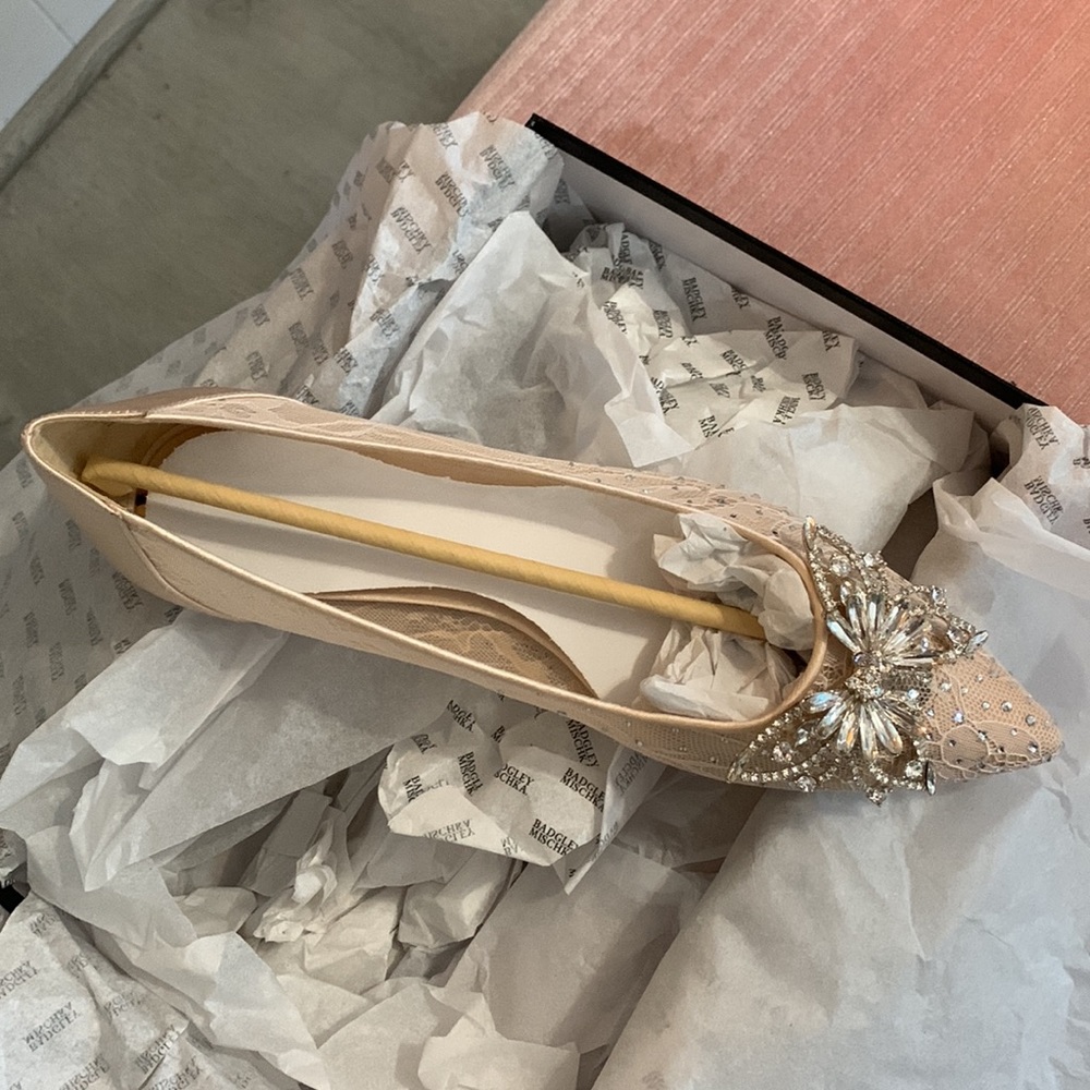 Badgley Mischka Collection Kaitlin Pointed Toe Flat in Nude wedding Bridal Shoes